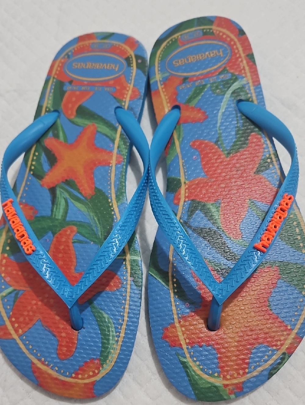 Havaianas Kids Blue Starfish Flip Flops - Comfortable Beach Sandals Sz 7/8 Mediu
